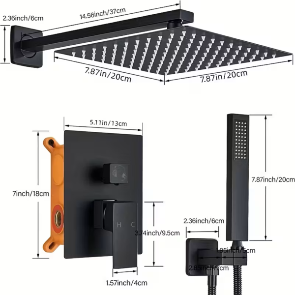 Sistema de Ducha Metálica Cuadrada color Negro