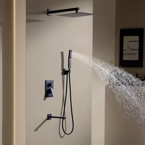 Sistema de Ducha Metálica Cuadrada color Negro
