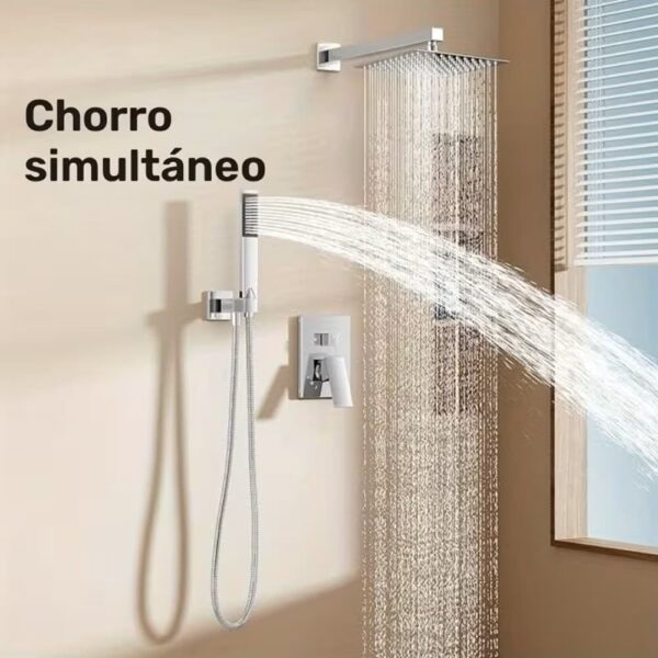 Sistema de Ducha Metálica Cuadrada color Cromo Cepillado