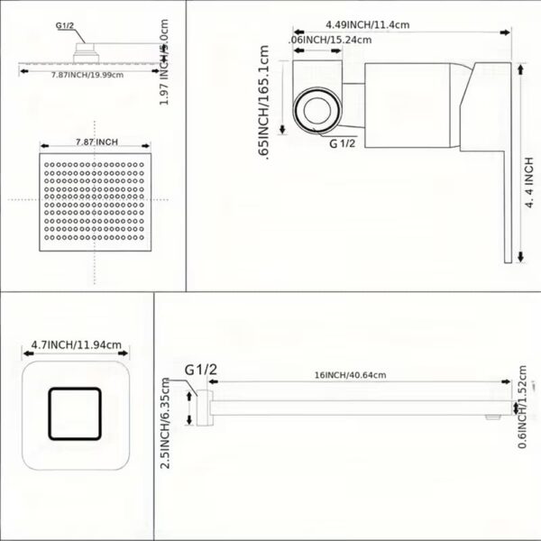 Ducha Metálica Cuadrada color Acero Inoxidable
