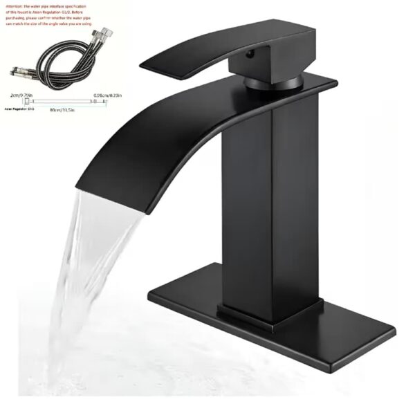 Grifo Mezclador de Agua Fría y Caliente con placa cubre orificios Negro
